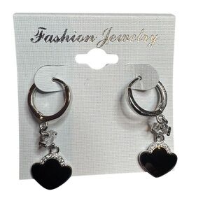 Black Heart Dangle Earrings